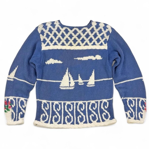 Vintage hand knit nautical scene cotton sweater - Picture 2 of 6